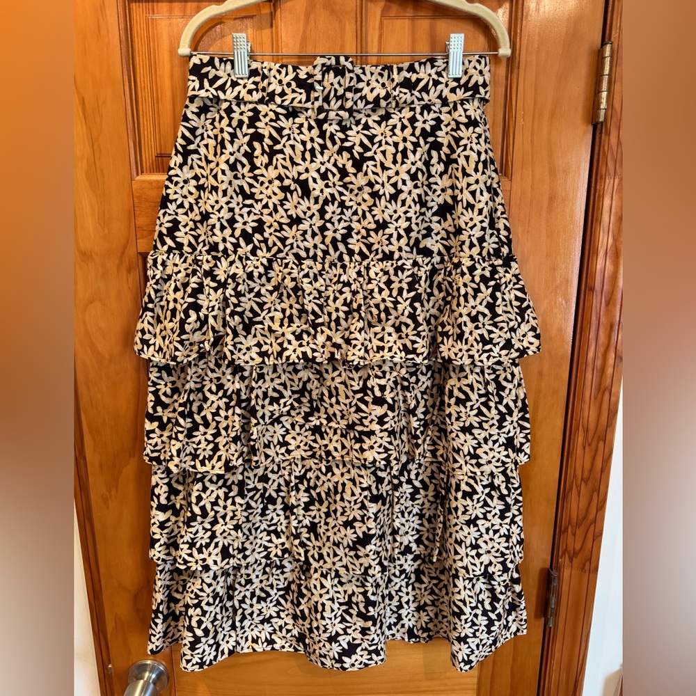 & other stories floral belted tiered midi skirt